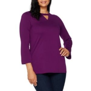 NEW Clinton Kelly Knit Top with Cutout Neck, Lrg